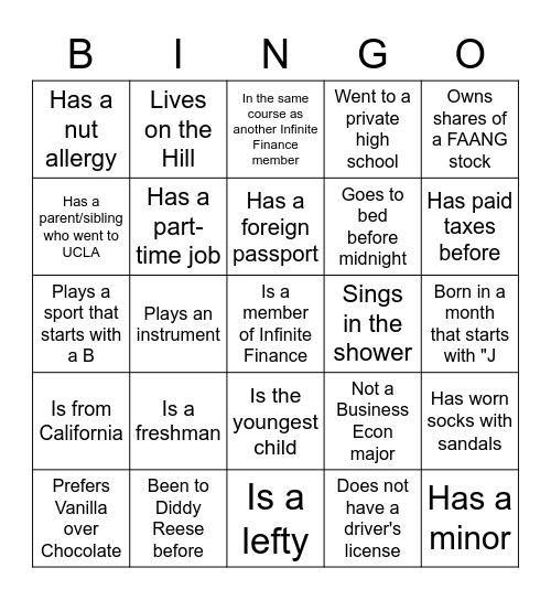 Infinite Finance Bingo Card