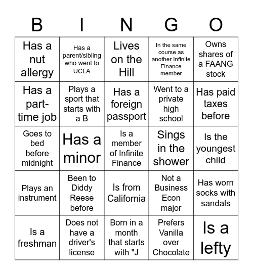 Infinite Finance Bingo Card