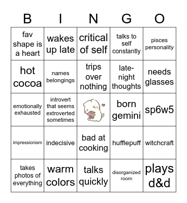 faerydust’s intro bingo! ♡ Bingo Card