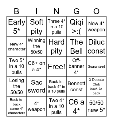 Genshin Impact Banner Bingo Card
