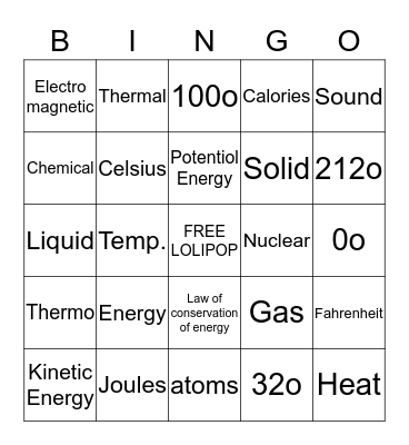 Mr.Skittles Science quiz Bingo Card
