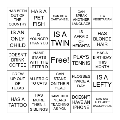 HUMAN SCAVENGER HUNT Bingo Card