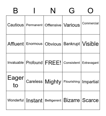 Vocabulary Bingo Card