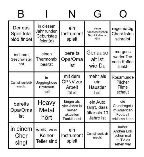 Finde jemand, der...Bingo Card