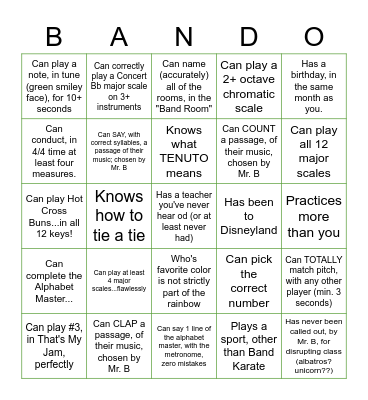 Band Room Bingo - Find Someone Who... Bingo Card