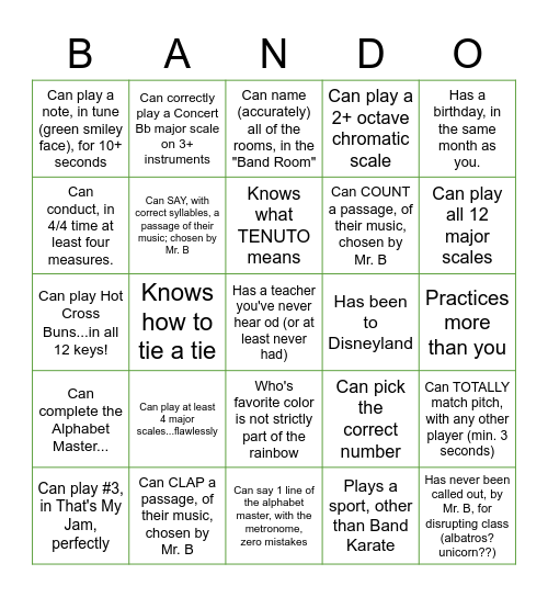 Band Room Bingo - Find Someone Who... Bingo Card