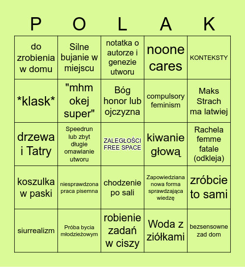 Lekcja polskiego u prof. Moczarnej Bingo Card