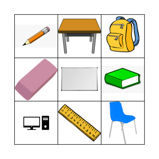 Classroom Objects Bingo Card