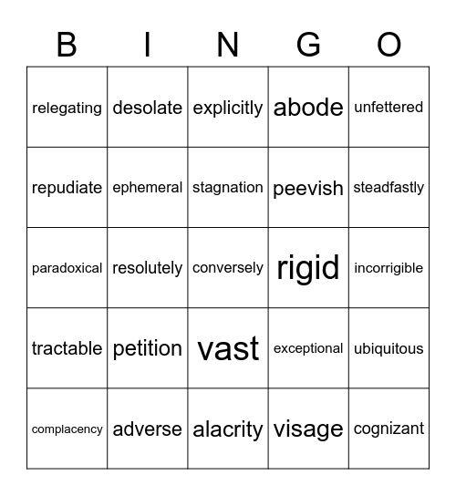 1st Quarter Words Bingo Card