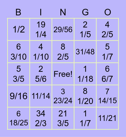 Multiplying and Dividing Mixed Numbers Bingo Card