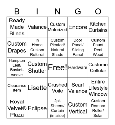 Window Covering Bingo Card