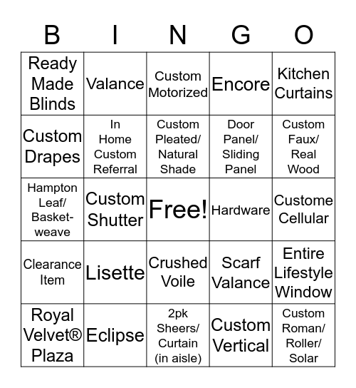 Window Covering Bingo Card