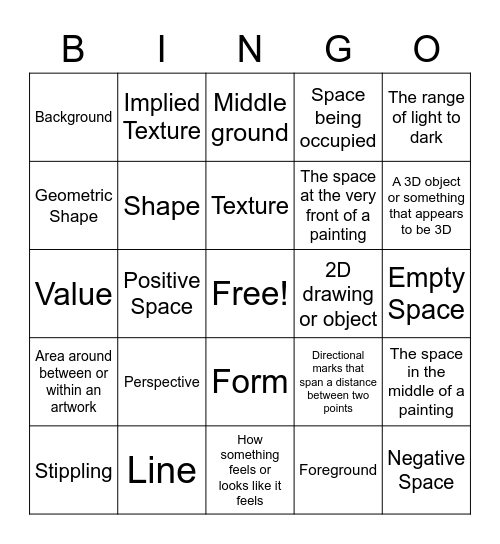 Elements of Art Bingo Card