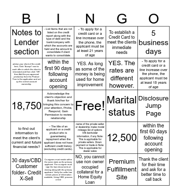 Credit Sales Procedures Bingo Card
