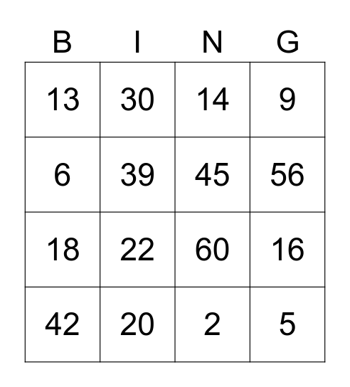 Chiffres 0-69 Bingo Card