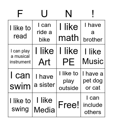 Friendship Bingo Card