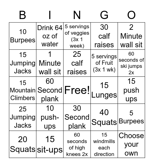 Fit for the Holiday Blackout BINGO Card