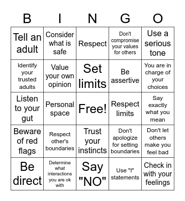 Boundaries Bingo Card