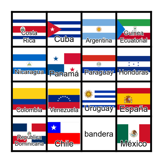 Spanish-speaking países and banderas Bingo Card