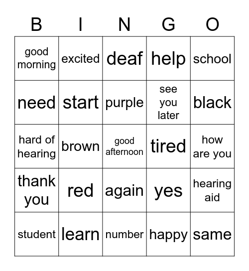 ASL 1 REVIEW Bingo Card