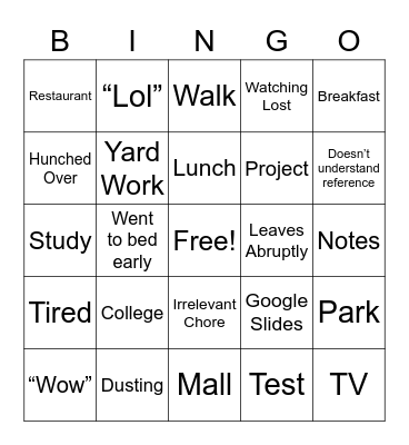 Mr C Bingo Card
