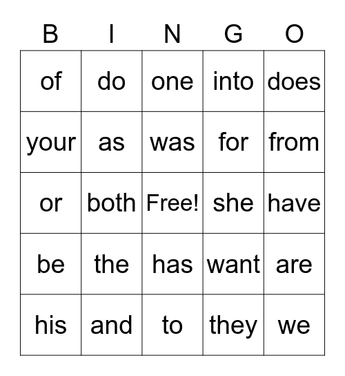 Sight Words Step 1 Bingo Card