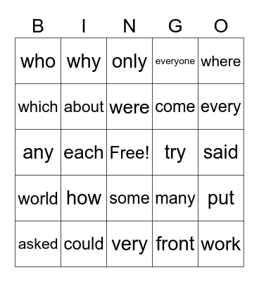 Sight Words Step 2 Bingo Card
