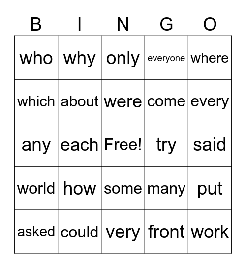Sight Words Step 2 Bingo Card