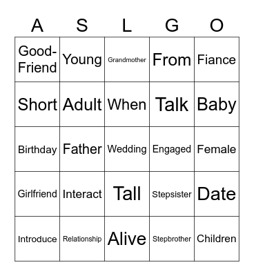 All in the Family List 2 Bingo Card
