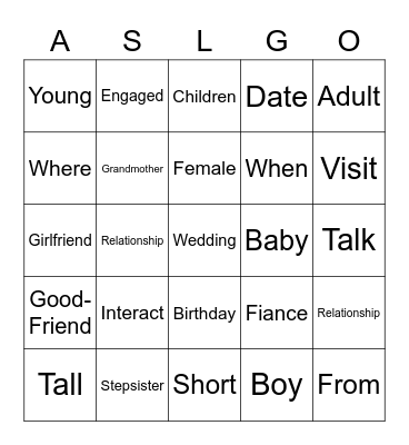 All in the Family List 2 Bingo Card