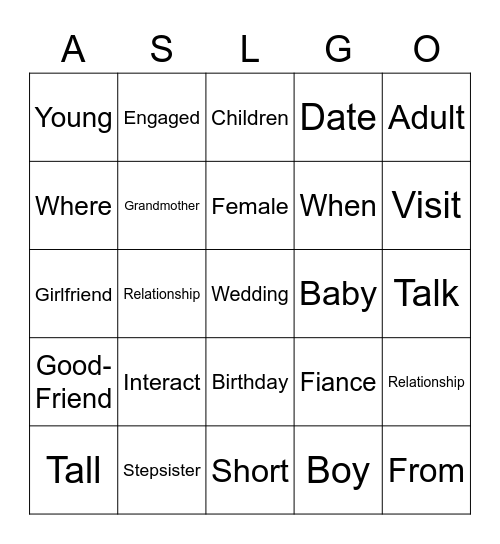 All in the Family List 2 Bingo Card