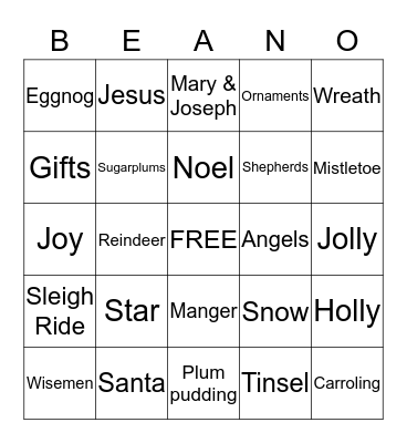 Christmas Bingo Card