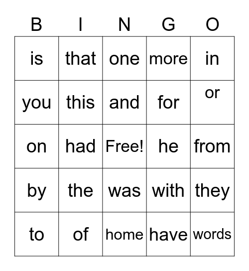 Sight Word Frye 1-3 Bingo Card