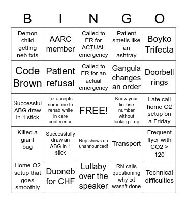 Respiratory Care Week Bingo Card