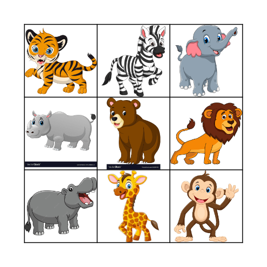 Zoo Animals Bingo Card