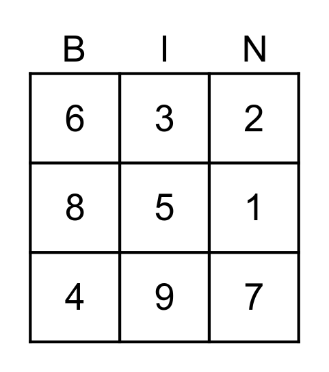 Number Bingo Card