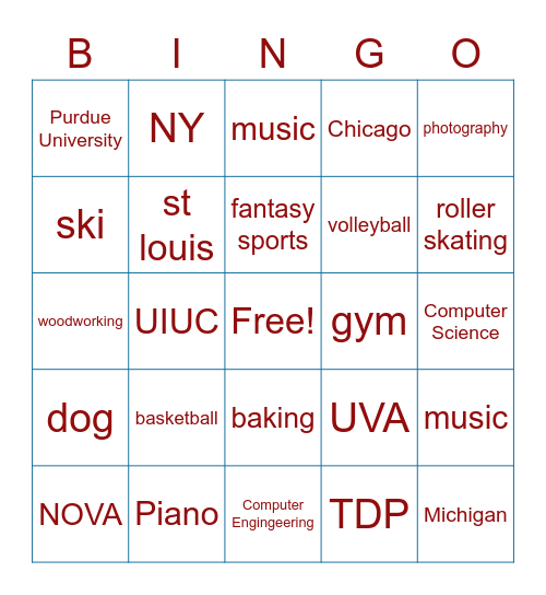 TC TDP Bingo Card