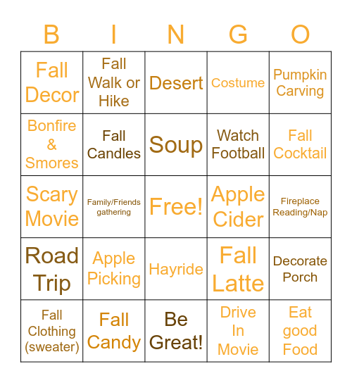 Fall Vibes Bingo Card