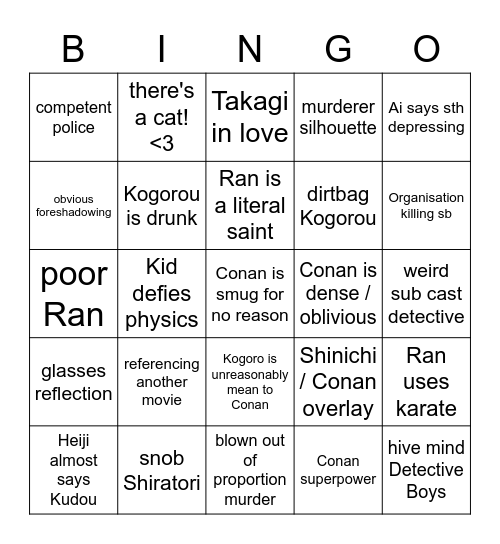 Detective Conan Movie Bingo Card