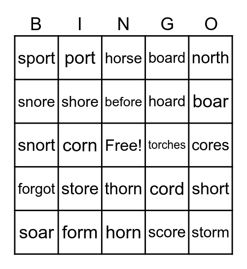 Corn Sound Spelling Bingo Card