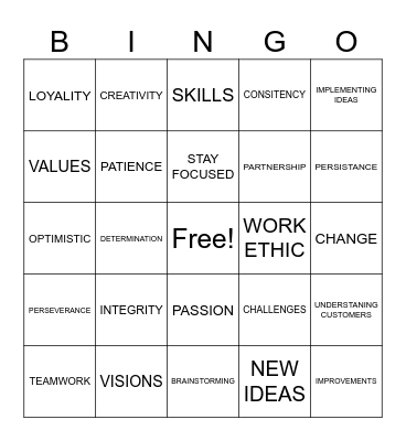 RECIPE FOR  SUCCESS Bingo Card