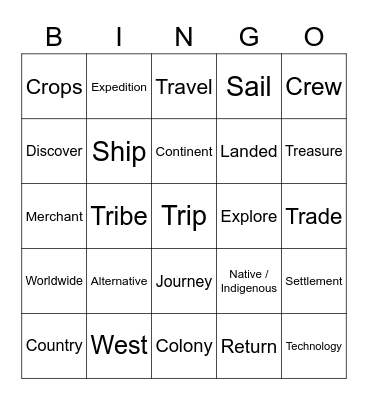 Columbus Day Bingo Card