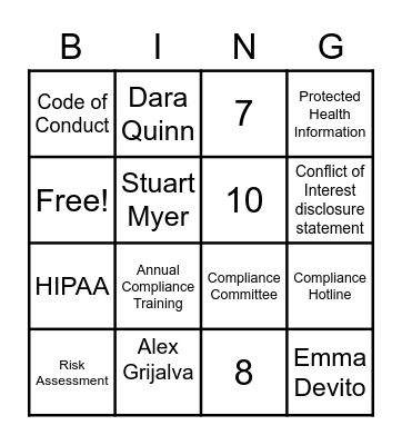 Compliance Bingo Card