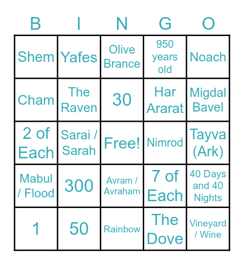 Parshas Noach Bingo Card