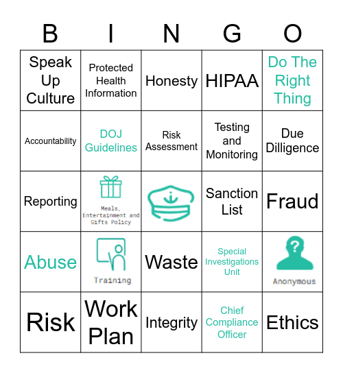 Compliance & Ethics Bingo Card