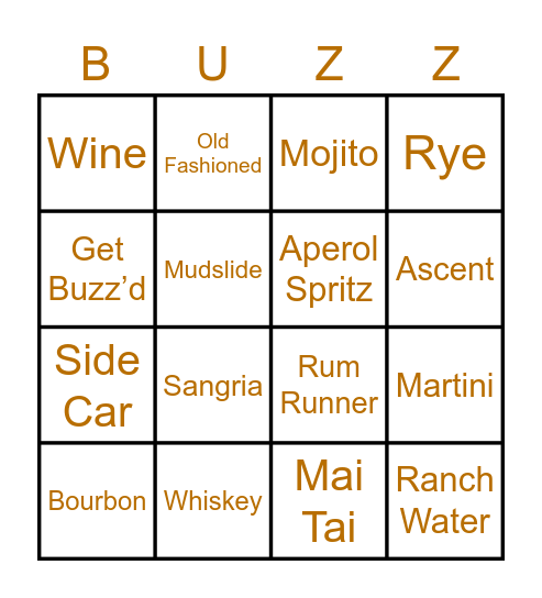 Buzzed Bingo Card