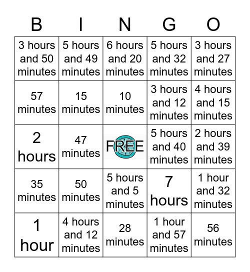 Elapsed Time Bingo Card