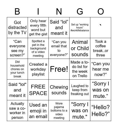 Workplace Bingo Card