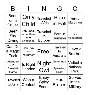 Team Building Bingo Card