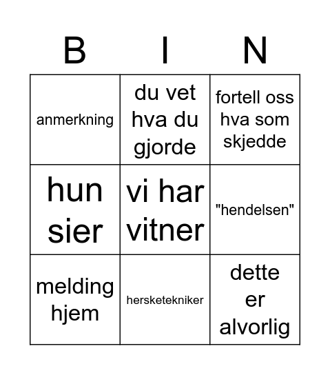 trouble bingo Card